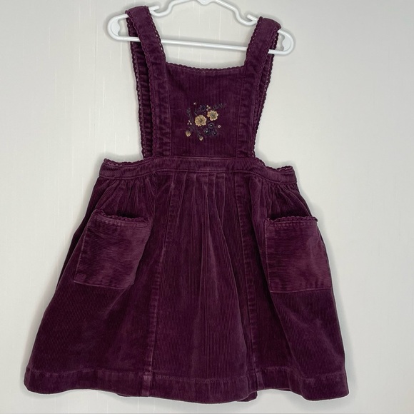 Jamie Kay Other - Jamie Kay Girls Corduroy Dress Pinafore Jumper Embroidered Purple Plum 5Y